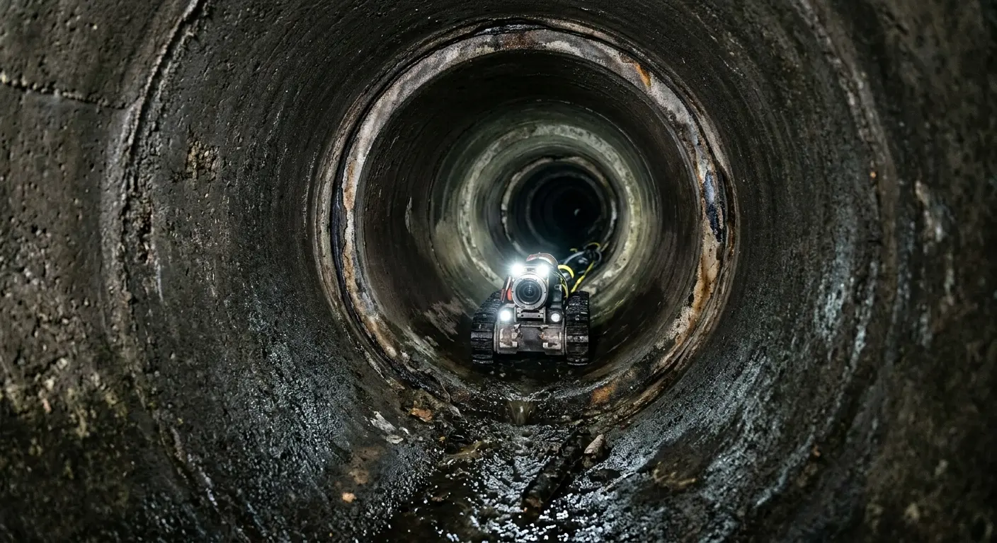 Robotic sewer camera inspecting pipe interior for Drain Snake Service in Johnston